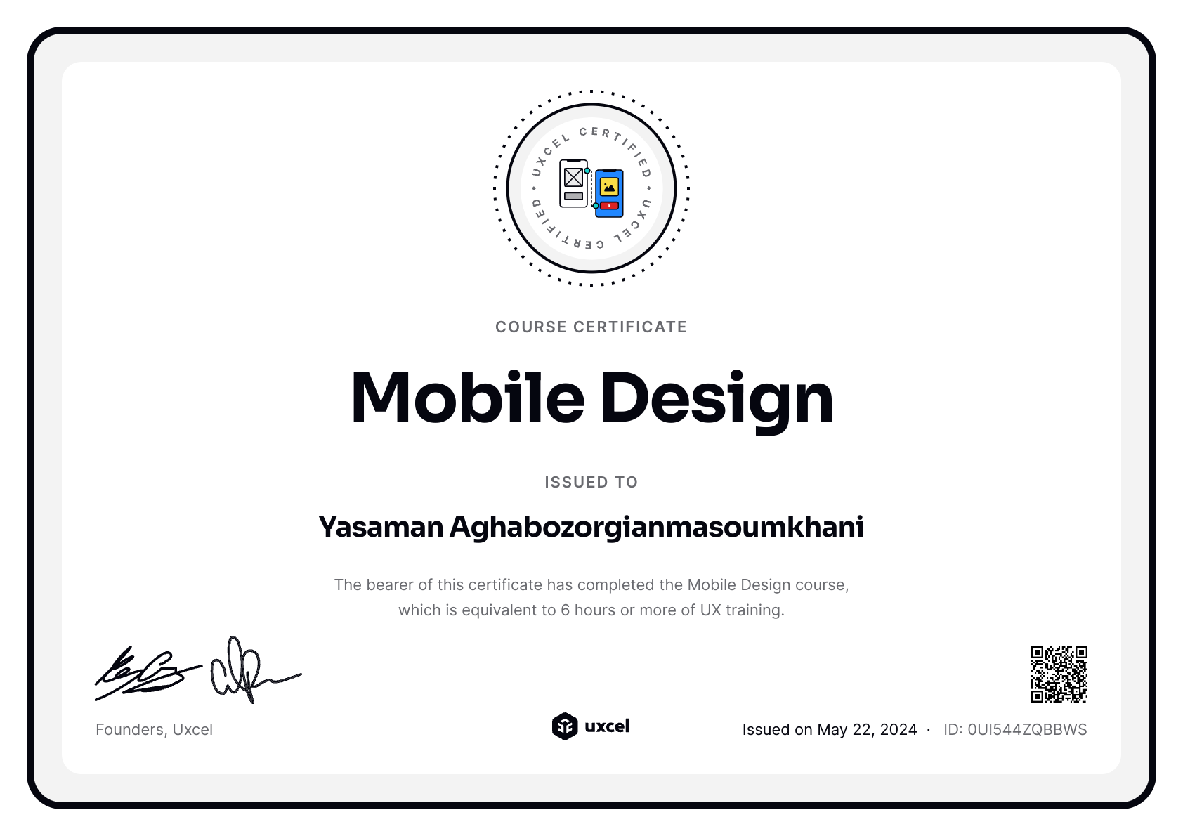 Yasaman Aghabozorgianmasoumkhani's certificate
